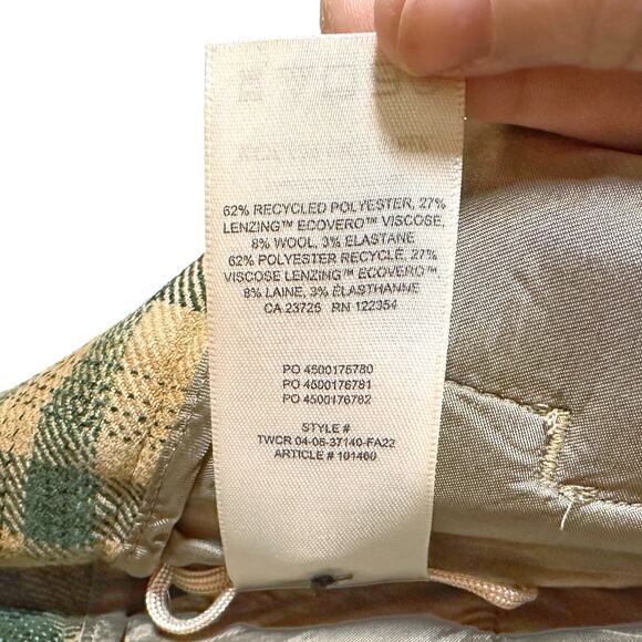 Wilfred Jallade High-Waisted Belted Textured Twill Pants - Green Plaid - 10 - Picture 6 of 8